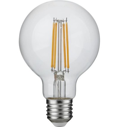 E27 4,7W dimbare LED globe lamp - G80, filament, 2500K, 470lm, helder glas