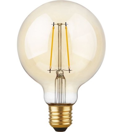 E27 2,9W dimbare LED globe lamp - G95, filament, 2200K, goud glas