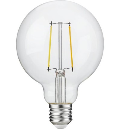 E27 2,5W dimbare LED globe lamp - G95, filament, 250lm, 2500K, helder glas
