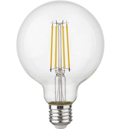 E27 4,7W dimbare LED globe lamp - G95, filament, 2500K, 470lm, helder glas
