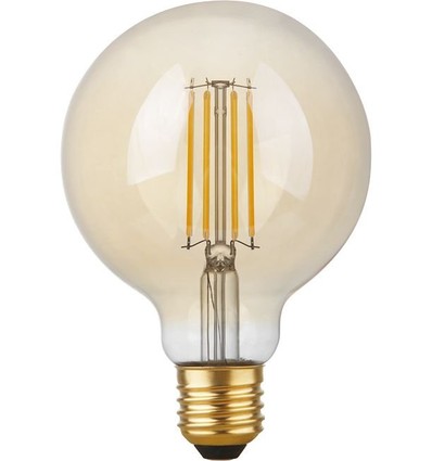 E27 4,7W dimbare LED globe lamp - G95, filament, 2200K, goud glas