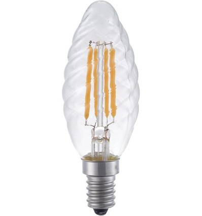 E14 4W dimbare LED kogellamp - Twisted Candle, 350lm, 2200K, helder glas