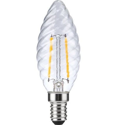 E14 2W dimbare LED kogellamp - Twisted Candle, filament, 2200K, helder glas