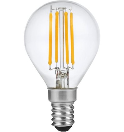 E14 4W dimbare LED kogellamp - G45, filament, 2200K, helder glas
