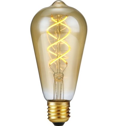 E27 5W 3-staps dimbare LED lamp - ST64 Rustika, Flex Filament, 2200K, goud glas