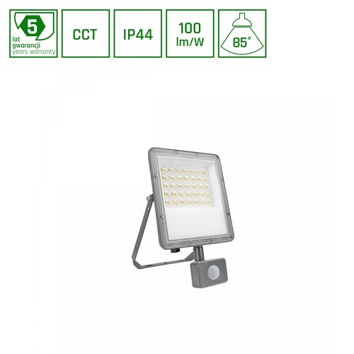 30W NOCTIS MAX breedstraler met PIR-sensor - IP44, CCT, grijs