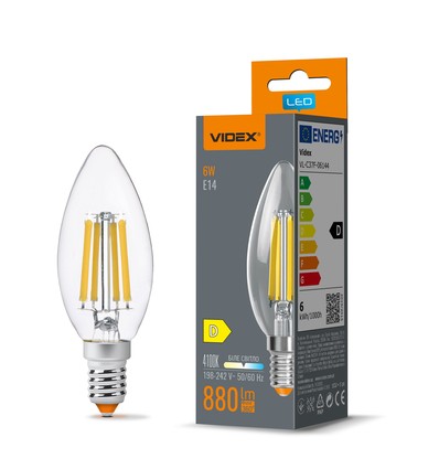 E14 6W filament kaarslamp - C37, neutraal wit