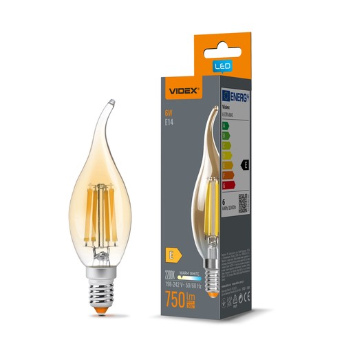 E14 6W LED kogellamp filament - C37, brons glas, extra extra warm wit