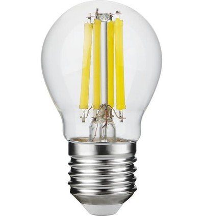 E27 7W dimbare LED kogellamp - G45, filament, helder glas, 806lm, 2700K