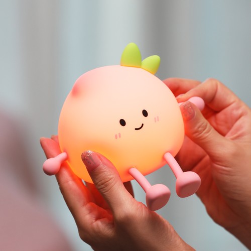 MOCHI Perzik nachtlampje van zachte siliconen - oplaadbaar, touch dimbaar