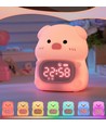 MOCHI Grijze nachtlamp met klok van zachte siliconen - oplaadbaar, kleurwissel + warm wit
