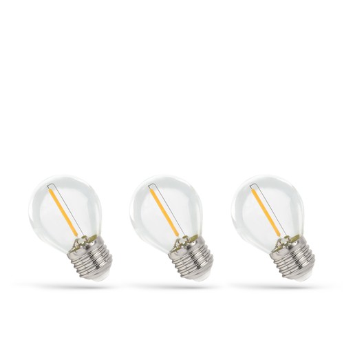 LED lampen E27 1W - 230V, filament, warm wit, helder, Spectrum, 3-pak