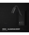 3W LED bedlamp met USB-A en USB-C oplaadpoort - CREE chip, zwart, incl. lichtbron