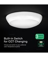V-Tac 8W/16W/20W LED plafondlamp met sensor en noodverlichting - 135lm/W, IP54, CCT 3-in-1, Bulkhead, Cree chip