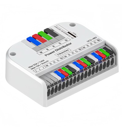 RGBW LED strip verdeler - Hub met 3 uitgangen, 25A