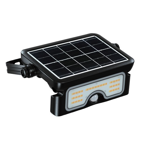 7W LED breedstraler op zonne-energie met PIR-sensor - 3.7V, zwart, 3-in-1 CCT