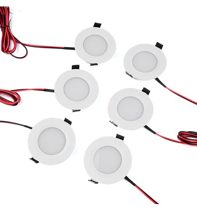 6 st. 12V downlight - 2,5W, rond, incl. gatenzaag en quick connector, voor boot etc.