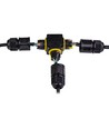 Zwarte T-lasdoos, 3-aderig - IP68 waterdicht, voor kabelverbindingen, Ø6-11mm kabel