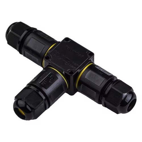 Zwarte T-lasdoos, 3-aderig - IP68 waterdicht, voor kabelverbindingen, Ø4-8mm kabel