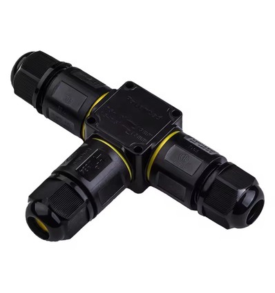 Zwarte T-lasdoos, 3-aderig - IP68 waterdicht, voor kabelverbindingen, Ø4-8mm kabel