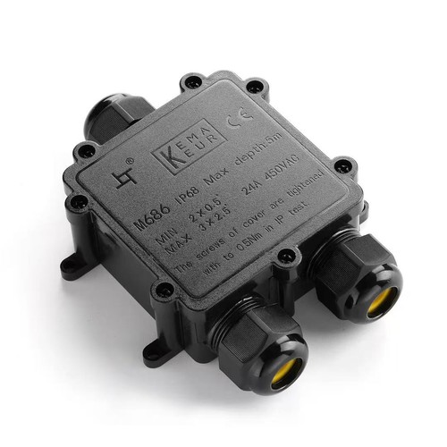 Zwarte lasdoos voor doorlussen, 3-aderig - IP68 waterdicht, voor kabelverbindingen, Ø4-8mm kabel