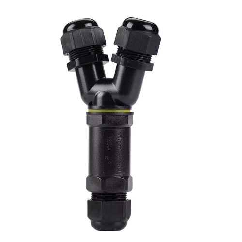 Zwarte Y-verdeeldoos, 5-aderig - IP68 waterdicht, voor kabelverbindingen, Ø8-12mm kabel