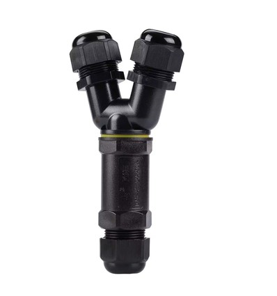 Zwarte Y-verdeeldoos, 5-aderig - IP68 waterdicht, voor kabelverbindingen, Ø8-12mm kabel