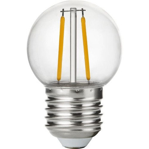 E27 1,5W LED kogellamp - G45, filament, onbreekbaar, helder kunststof, 2700K
