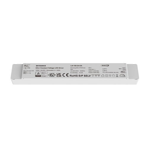 150W / 24V DC dimbare voeding - 6.25A, IP20, DALI2 + push dim, flikkervrij