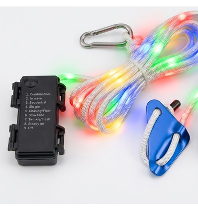 3m wit touw met RGB licht - Met karabijnhaak, max. 80kg belasting