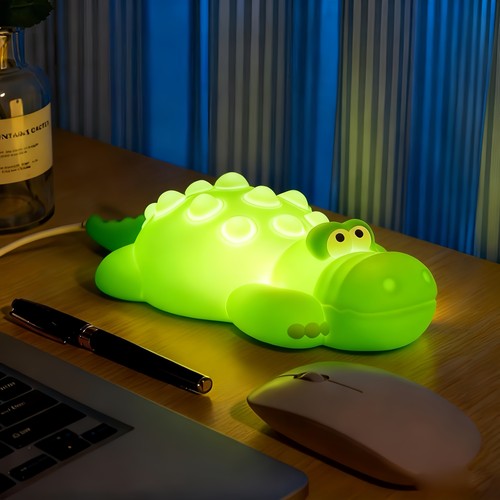 MOCHI Krokodil nachtlampje van zachte siliconen - oplaadbaar, kleurwissel + warm wit