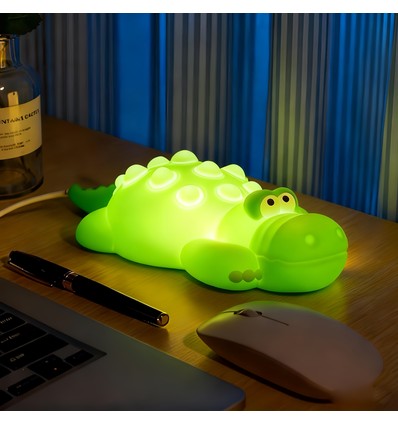 MOCHI Krokodil nachtlampje van zachte siliconen - oplaadbaar, kleurwissel + warm wit