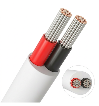 10m Kabel rood/zwart, wit rond - 2x0,35mm², 12V-24V, voor LED-strip