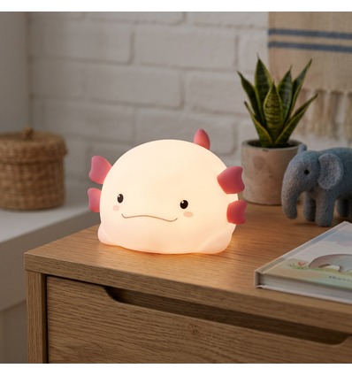 MOCHI Axolotl nachtlampje van zachte siliconen - oplaadbaar, kleurwissel + warm wit