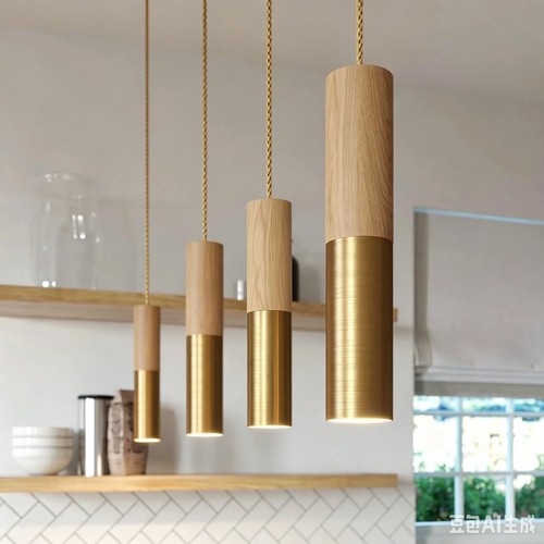 Fitting & plafondkap, Designer - Hout en goud look, 2m snoer