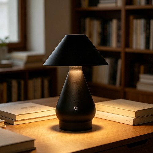 Oplaadbare LED tafellamp - Zwart, Ø16cm, 21,5cm hoog, touch dimbaar, 3-in-1, IP20 binnen