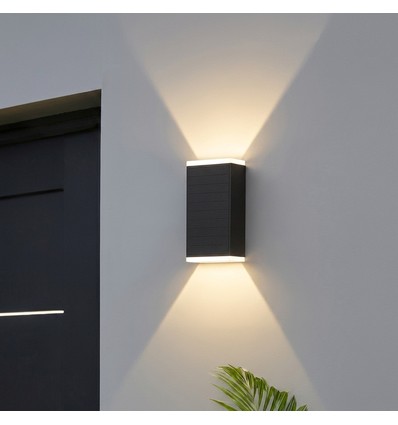 Wandlamp op zonne-energie, 2 lichtstanden - Warm wit, 16x10cm, 3,7cm diep, IP44 buiten