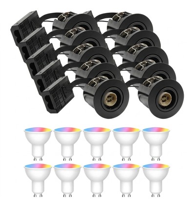 10 st. Wifi inbouwspot Inno88 - Incl. Smart Home GU10 lampen, zwart, IP44, geschikt voor isolatie