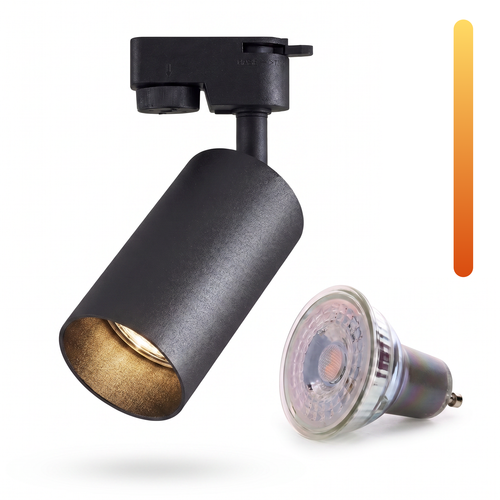 Dim to warm GU10 railsport - Inclusief 6W Dimtowarm lamp, Zwart, 1-fase, 1F2W