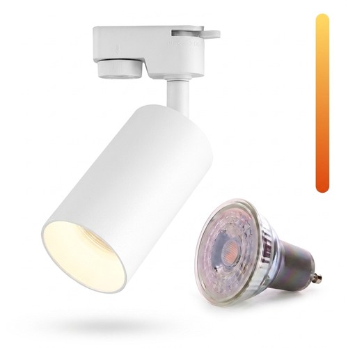 Dim to warm GU10 railspot - Inclusief 6W Dimtowarm lamp, Wit, 1-fase, 1F2W