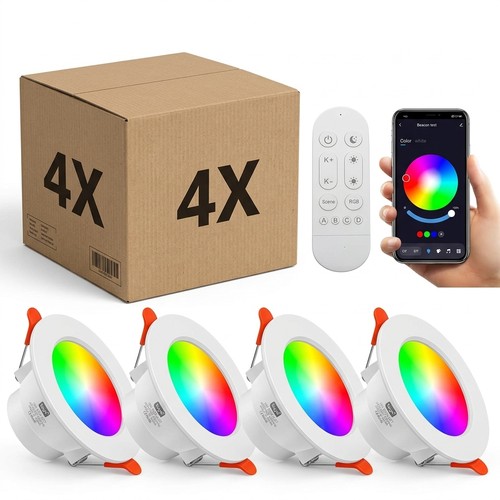 4 st. RGB+CCT Smart Home downlight - 5W LED, Bluetooth, afstandsbediening