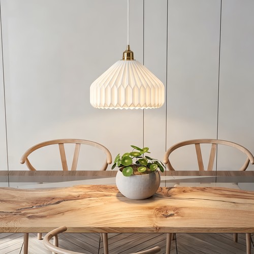 E27 hanglamp keramiek - Wit, 2m snoer, Ø27x23cm, IP20, zonder lichtbron
