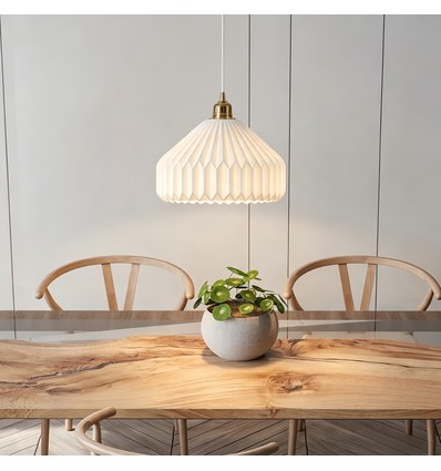 E27 hanglamp keramiek - Wit, 2m snoer, Ø27x23cm, IP20, zonder lichtbron