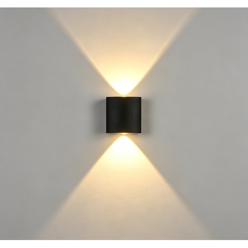 2W CURVE up/down wandlamp - IP65, zwart, buiten, incl. lichtbron