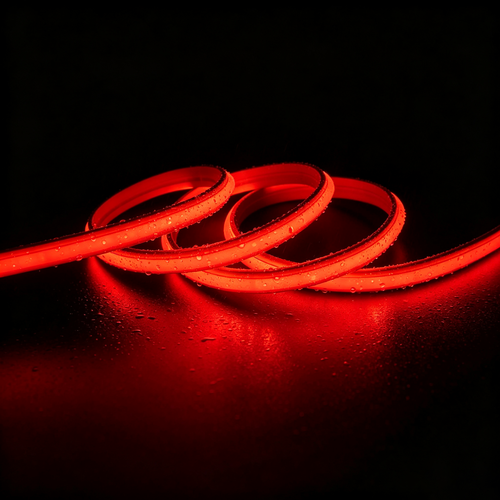 5m 9W/m Rode Slim COB strip - 230V, IP67 waterdicht, 296 LED, inkortbaar per 10cm
