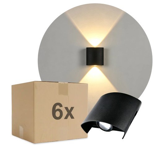 6 st. 2W CURVE wandlamp - IP65, zwart, up/down, buiten, incl. lichtbron