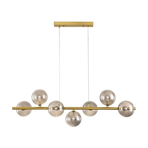 Siena 7xG9 hanglamp messing/rookglas - 90cm, rookglas, incl. draadophanging, exclusief lichtbron