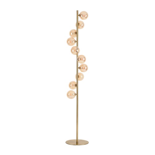 Denia 10xG9 vloerlamp messing/amber - 160cm, amberkleurig glas, zonder lichtbron