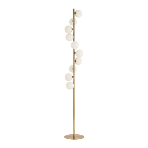 Denia 10xG9 vloerlamp messing/wit - 160cm, wit mat glas, zonder lichtbron