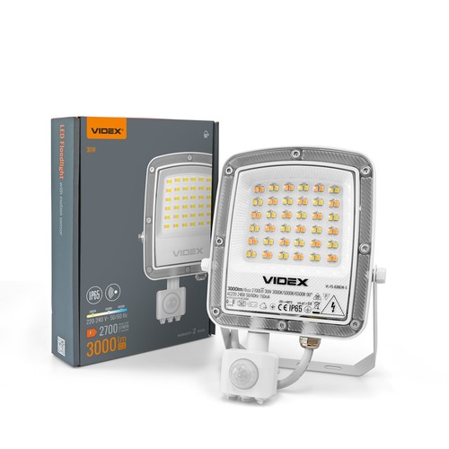 30W LED-breedstraler met sensor - CCT, IP65, PIR-bewegingssensor, zwarte behuizing